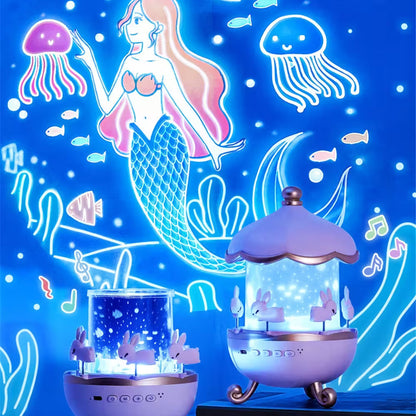 Decorative lamp with mermaid and jellyfish design on a blue background