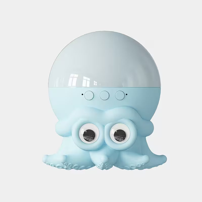 Blue octopus-shaped device with a light gray top on a white background