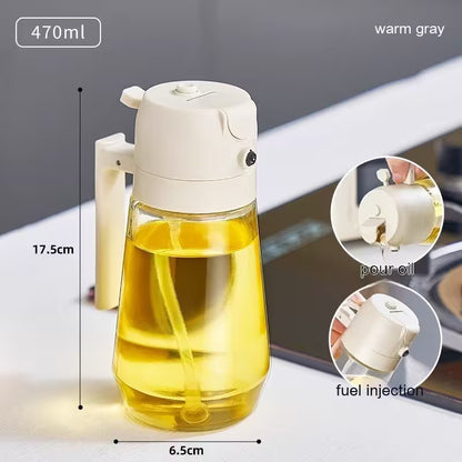 Oil dispenser with measurement details on a neutral background