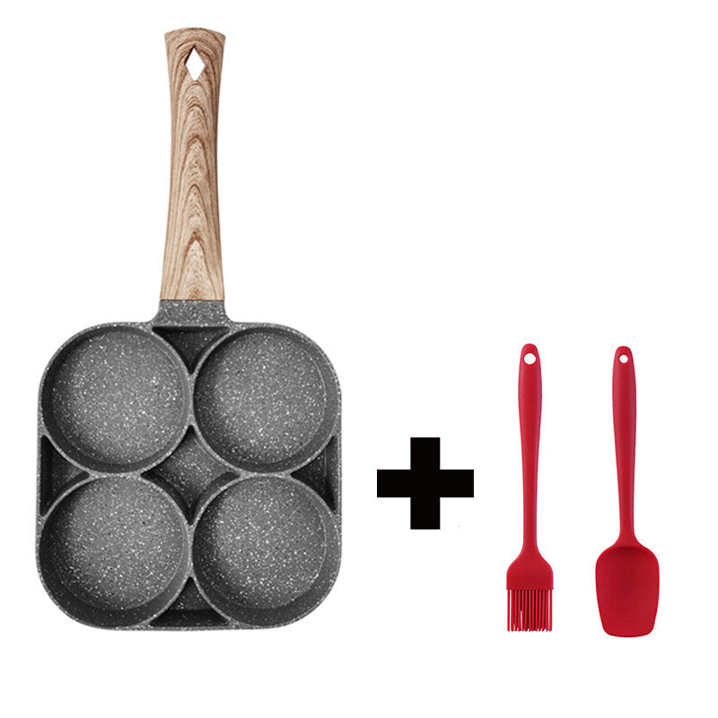 Non-stick four-hole omelet pan with brush