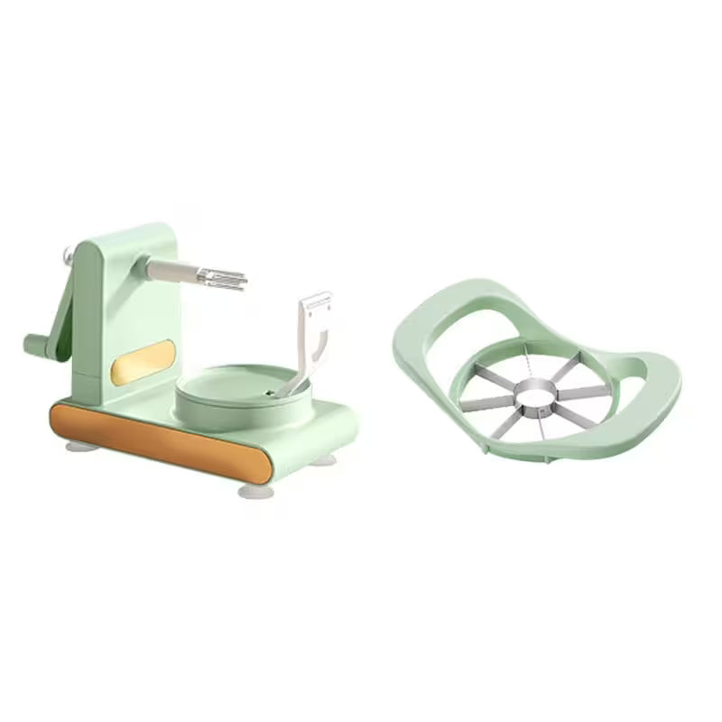 Green apple peeler and corer on a white background