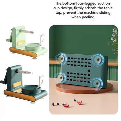 Green apple peeler with suction cup design on a white background