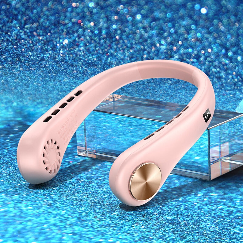 Pink Neck Fan with Five Gears and digital display