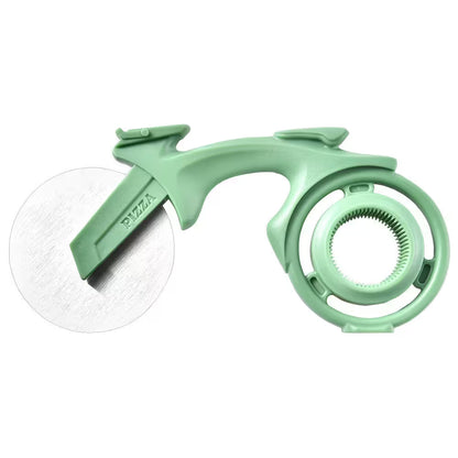 Green pizza cutter on a white background