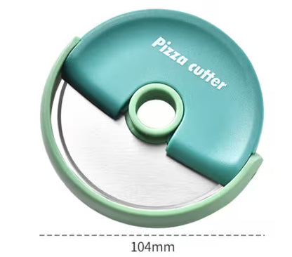 Green pizza cutter with 'Pizza cutter' text on a white background