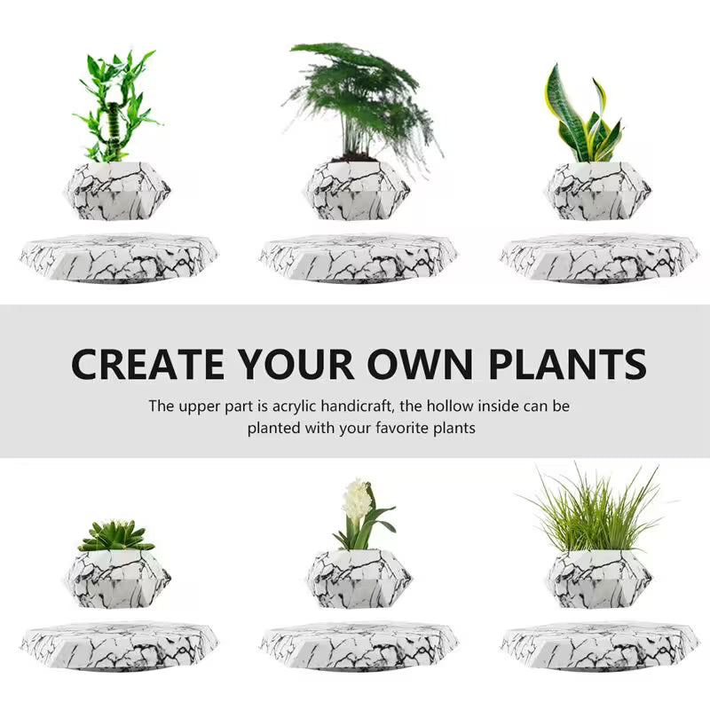 White marble-like planters with green plants on a white background, featuring text 'Create Your Own Plants'.