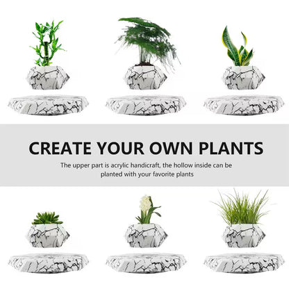 White marble-like planters with green plants on a white background, featuring text 'Create Your Own Plants'.