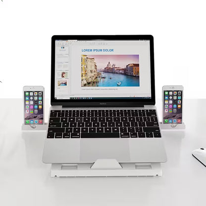 Portable Laptop Stand Adjustable Height | 9 Levels Multi-Angle Riser with Dual Phone Holders | Fits 10"–17" Laptops