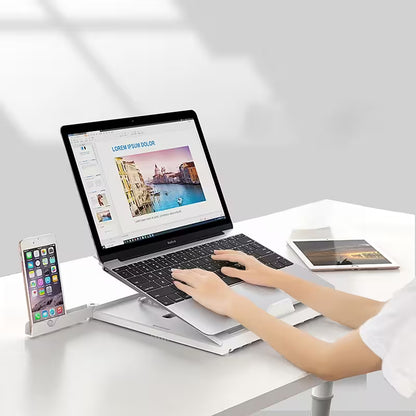 Portable Laptop Stand Adjustable Height | 9 Levels Multi-Angle Riser with Dual Phone Holders | Fits 10"–17" Laptops
