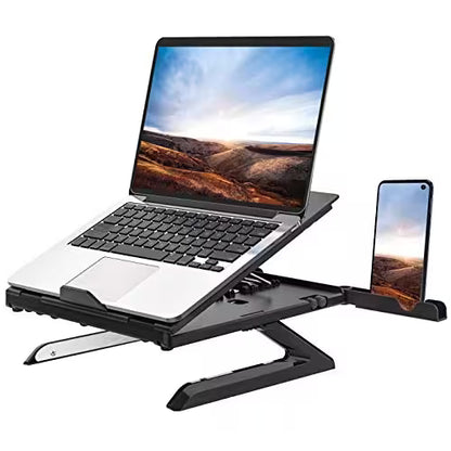 Portable Laptop Stand Adjustable Height | 9 Levels Multi-Angle Riser with Dual Phone Holders | Fits 10"–17" Laptops