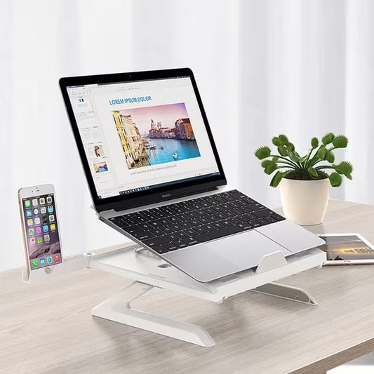 Portable Laptop Stand Adjustable Height | 9 Levels Multi-Angle Riser with Dual Phone Holders | Fits 10"–17" Laptops