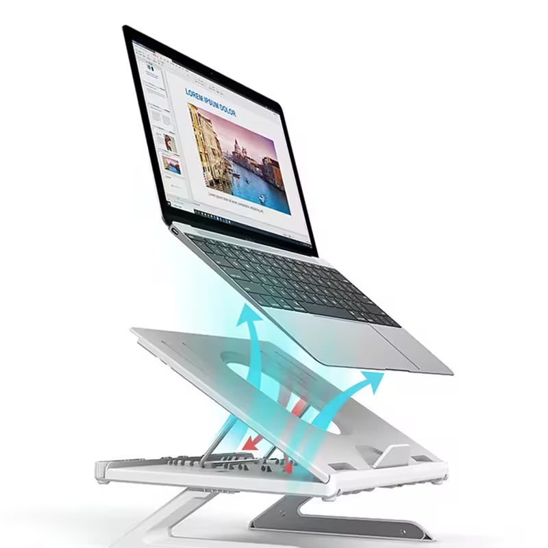 Portable Laptop Stand Adjustable Height | 9 Levels Multi-Angle Riser with Dual Phone Holders | Fits 10"–17" Laptops