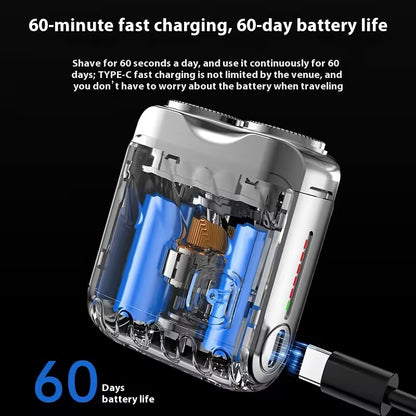 Portable Mini Electric Shaver for Men | Dual Ring Rotary Razor | IPX7 Waterproof | 60-Day Battery | USB-C Rechargeable Travel Shaver