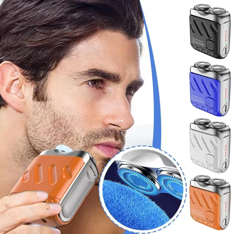 Portable Mini Electric Shaver for Men | Dual Ring Rotary Razor | IPX7 Waterproof | 60-Day Battery | USB-C Rechargeable Travel Shaver