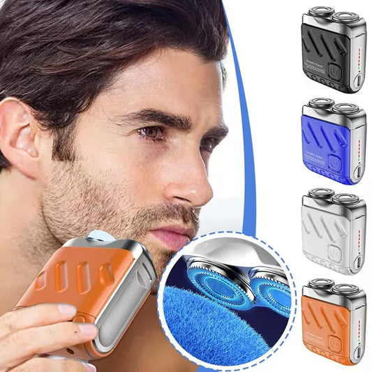 Portable Mini Electric Shaver for Men | Dual Ring Rotary Razor | IPX7 Waterproof | 60-Day Battery | USB-C Rechargeable Travel Shaver