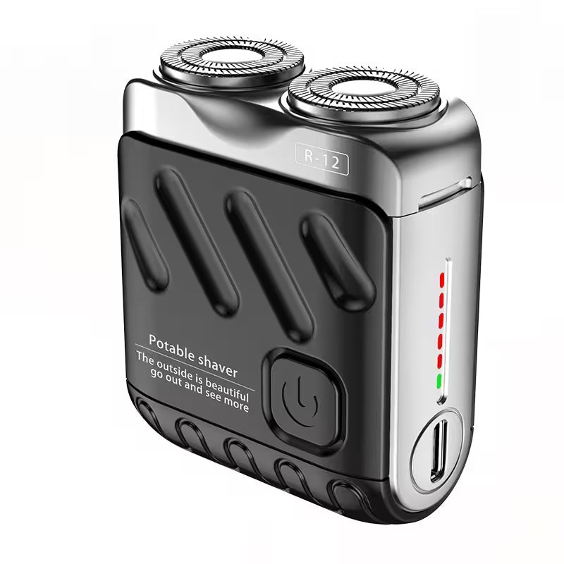 Portable Mini Electric Shaver for Men | Dual Ring Rotary Razor | IPX7 Waterproof | 60-Day Battery | USB-C Rechargeable Travel Shaver