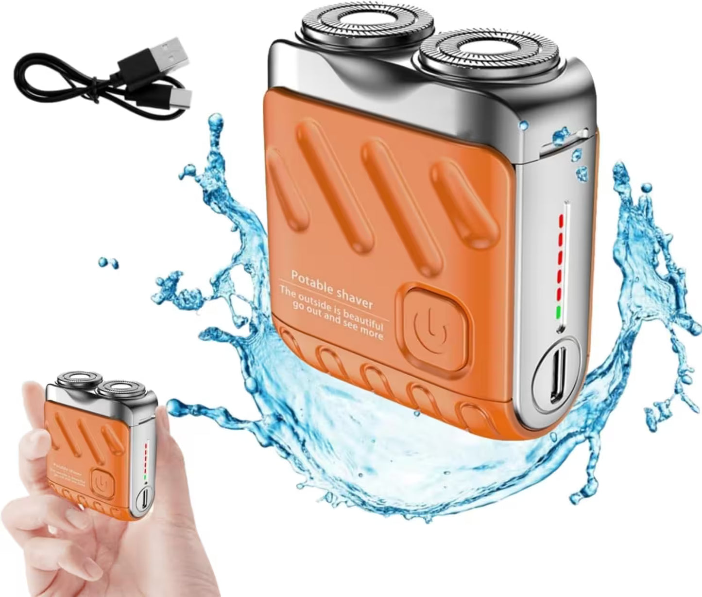 Portable Mini Electric Shaver for Men | Dual Ring Rotary Razor | IPX7 Waterproof | 60-Day Battery | USB-C Rechargeable Travel Shaver
