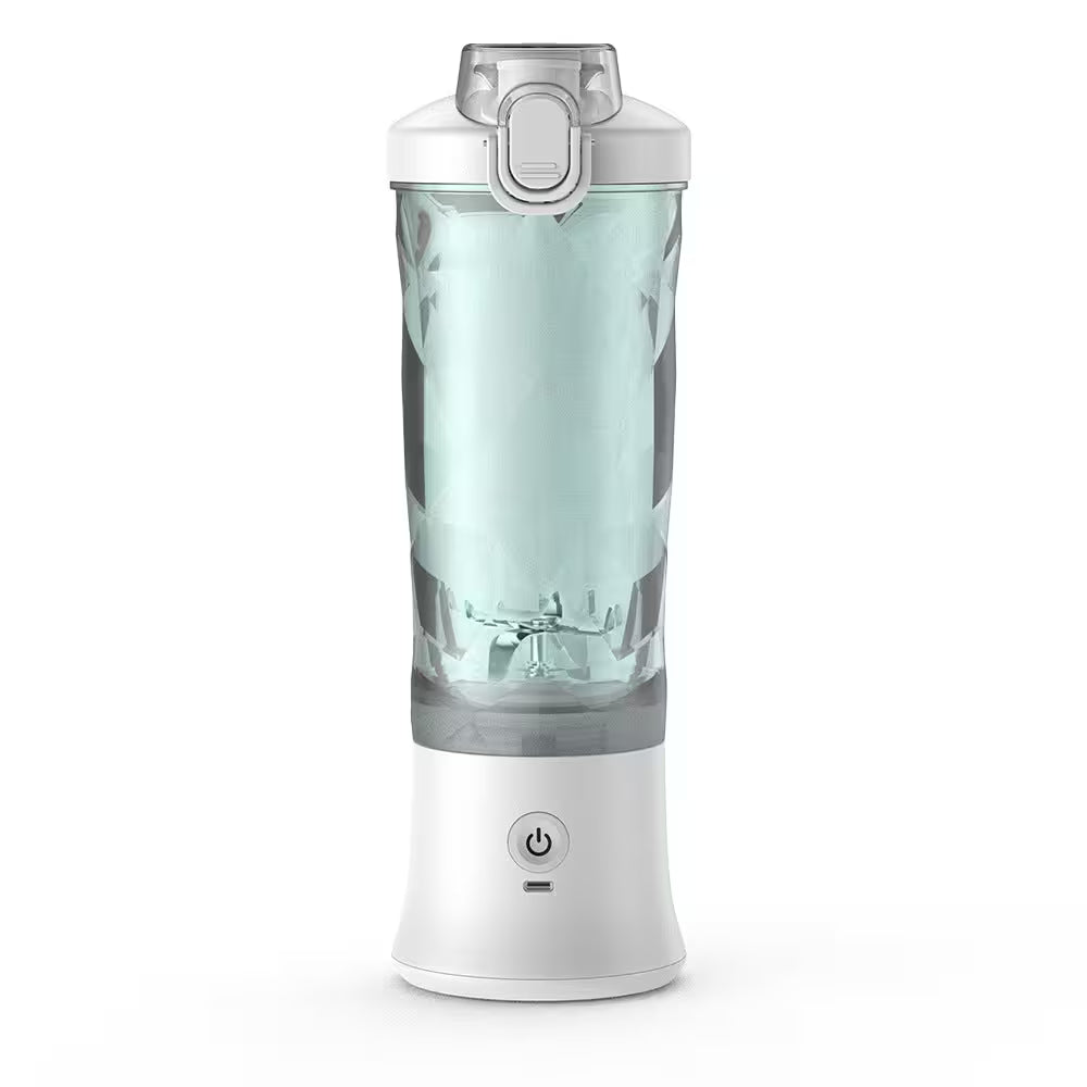 Portable blender with a clear container on a white background