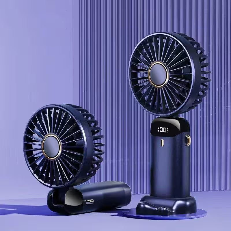Black handheld fans on a purple background