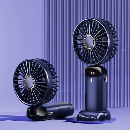 Black handheld fans on a purple background