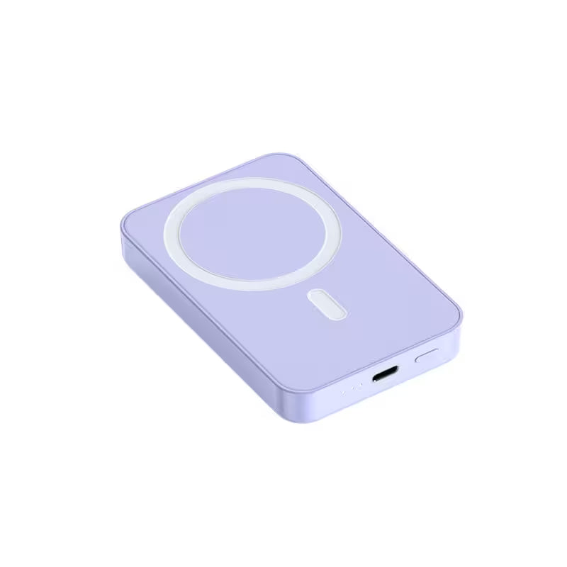 Purple wireless charging pad on a white background