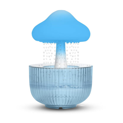 Blue mushroom-shaped shower head with a ribbed base on a white background
