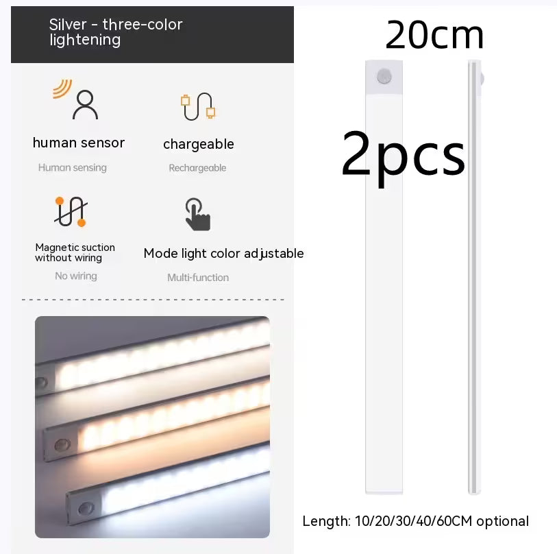 Two LED strip lights with features listed on a white background