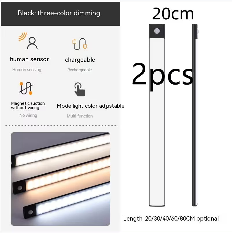 Light strip with features and dimensions on a white background