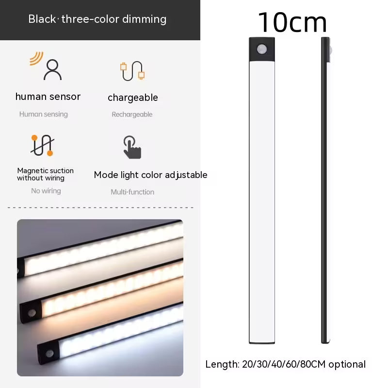 LED strip light with features and dimensions on a white background