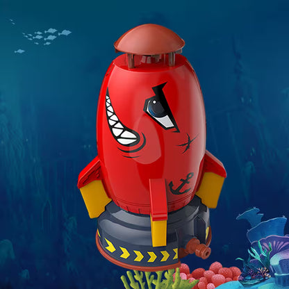 Red robot with a face design on an underwater background