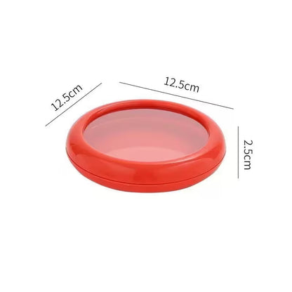 Red lid with dimensions labeled on a white background
