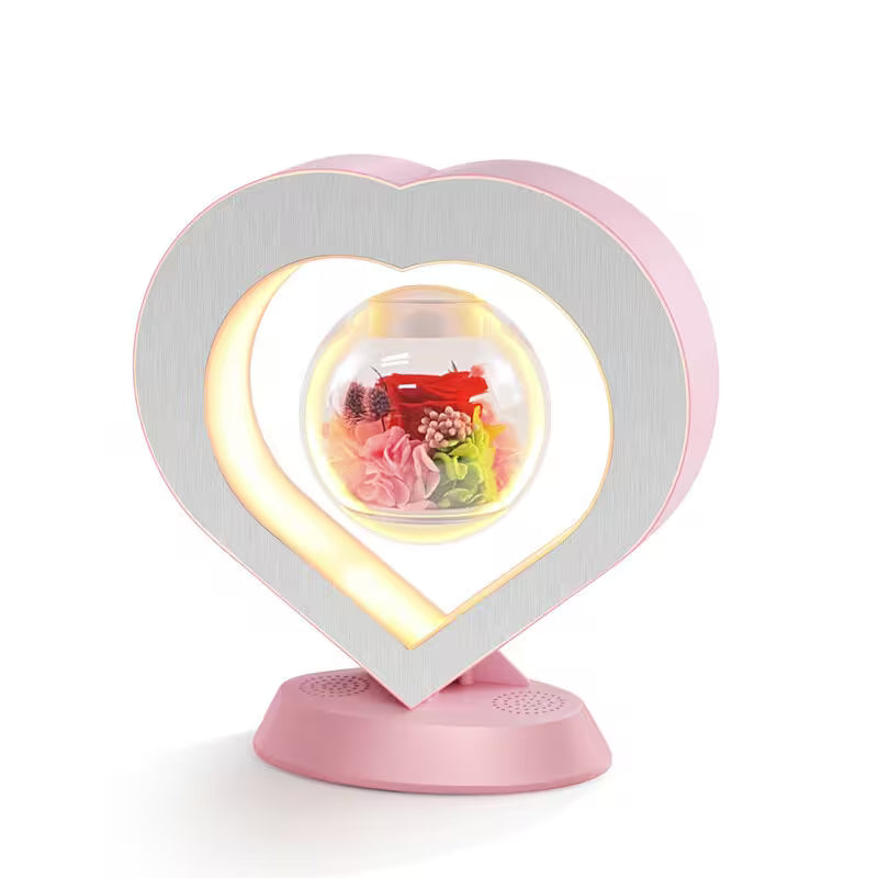 Heart-shaped lamp with a glowing interior on a white background