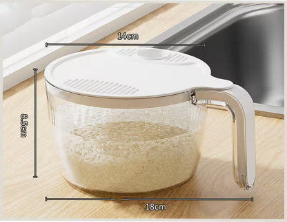 White Small Rice Washer Strainer with Lid – Snap-Lock Colander for Rice, Beans & Veggies (No Mess, No Spills!)