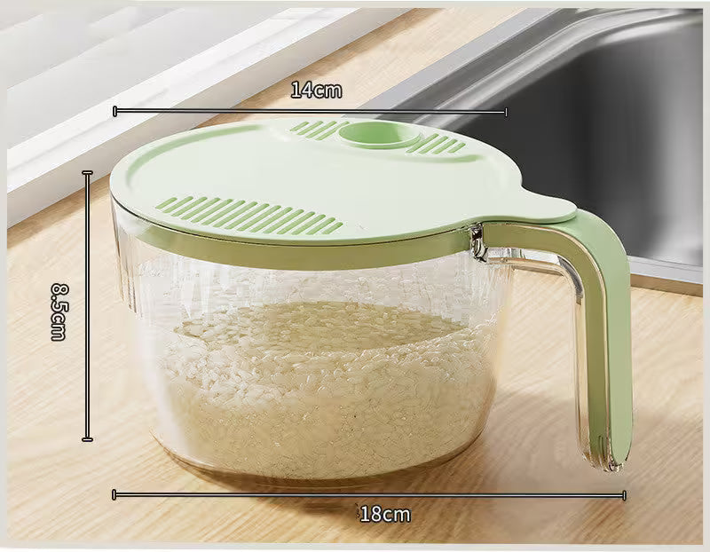 Green Small Rice Washer Strainer with Lid – Snap-Lock Colander for Rice, Beans & Veggies (No Mess, No Spills!)
