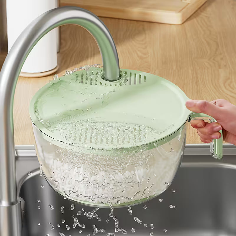 Rice Washer Strainer with Lid – Snap-Lock Colander for Rice, Beans & Veggies (No Mess, No Spills!)
