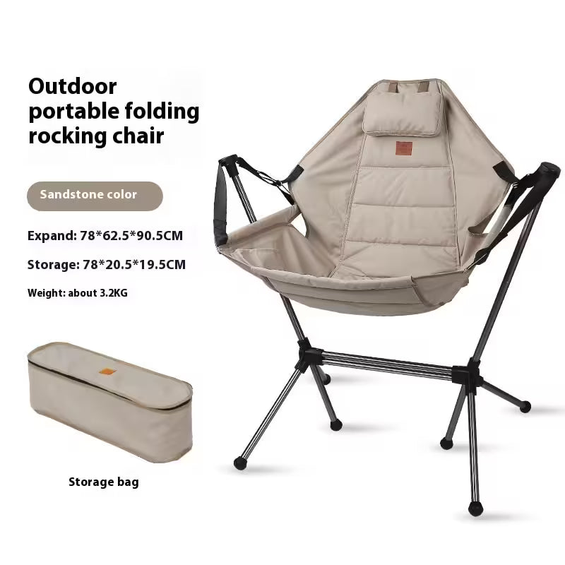 Outdoor portable folding rocking chair with storage bag on a white background