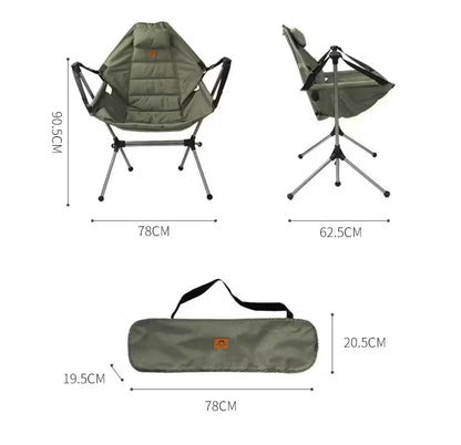 Camping chair with dimensions and carrying bag on a white background