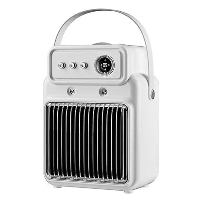 Portable heater with digital display on a white background
