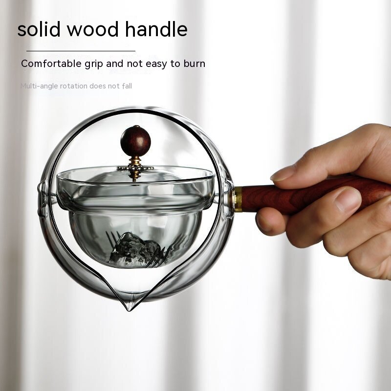 Rotary heat-resistant glass teapots elevate the overall tea-drinking experience.
