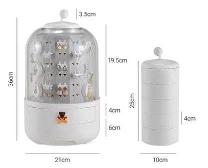 Jewelry organizer with dimensions on a white background