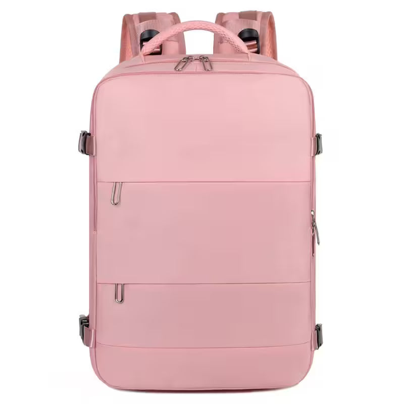 Pink backpack on a white background
