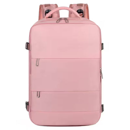 Pink backpack on a white background
