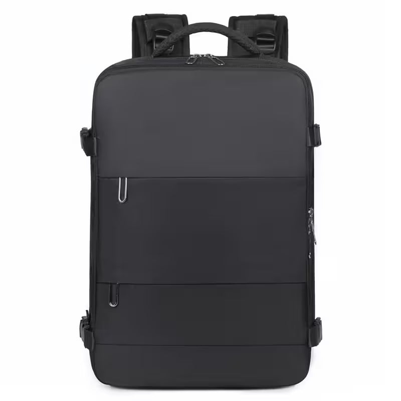 Black backpack on a white background