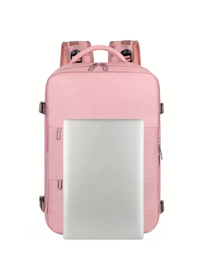 Pink backpack with a laptop compartment on a white background