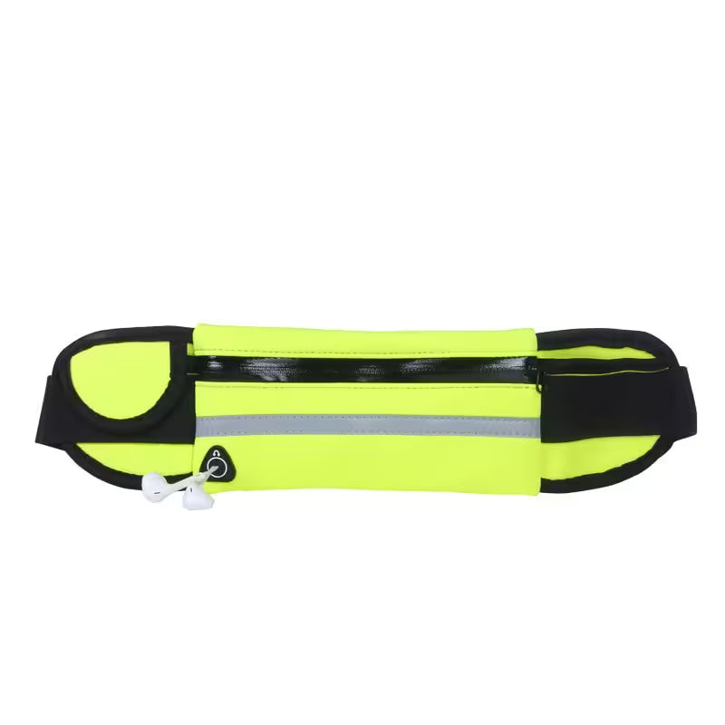 Yellow waist bag with black strap on a white background