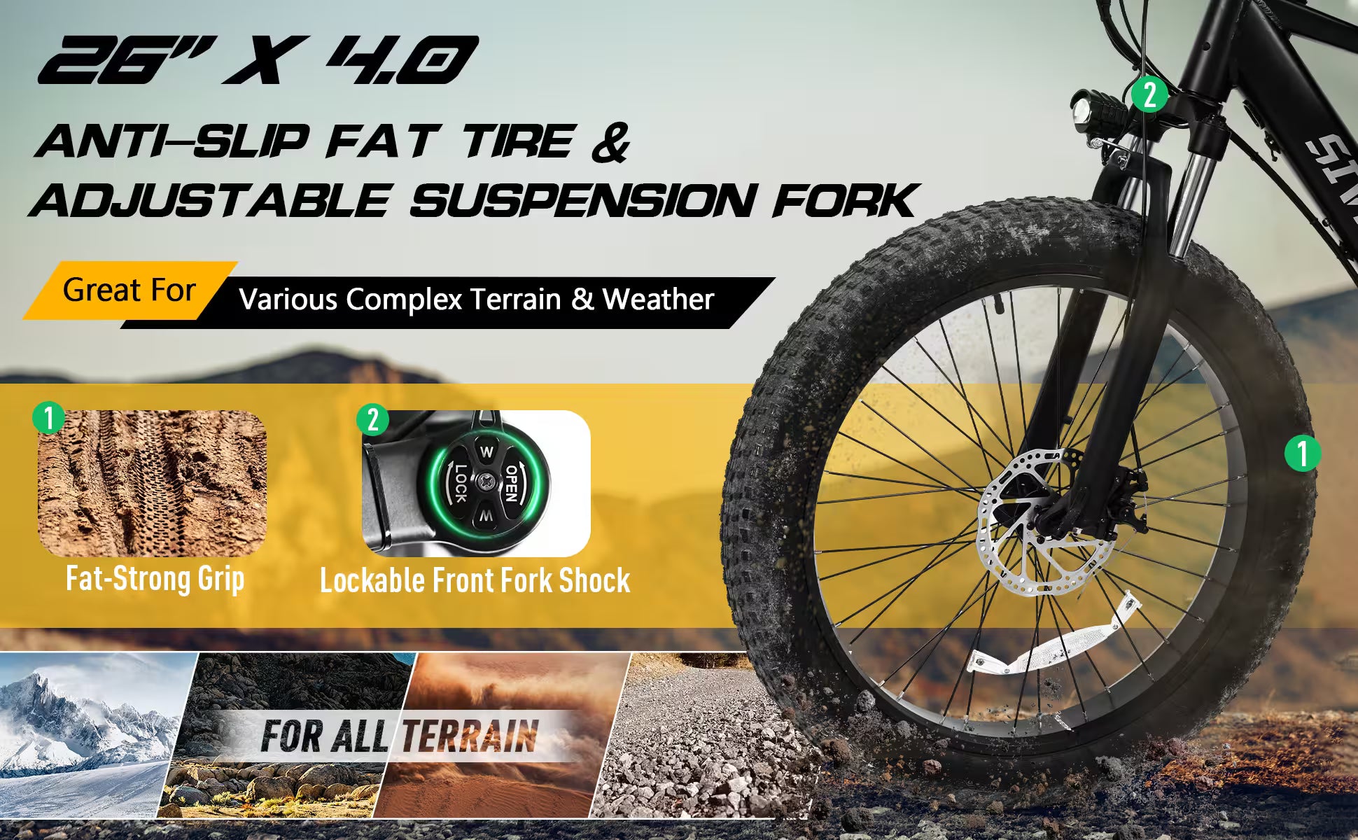 SIVROCK 1000W Fat Tire Electric Bike for Adults – 75-Mile Range, 25MPH, 15AH Battery, 4-Mode All-Terrain