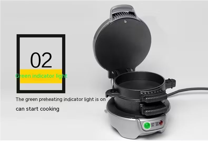Waffle maker with green indicator light on a white background