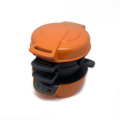 Orange and black sandwich maker on a white background