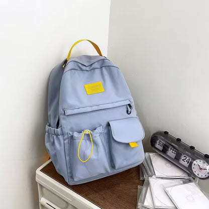 School Backpacks | Multi-Pocket Laptop Bag with Contrast Straps & Drawstring Side Pockets | Unisex Aesthetic College Bag
