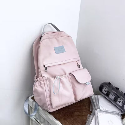School Backpacks | Multi-Pocket Laptop Bag with Contrast Straps & Drawstring Side Pockets | Unisex Aesthetic College Bag